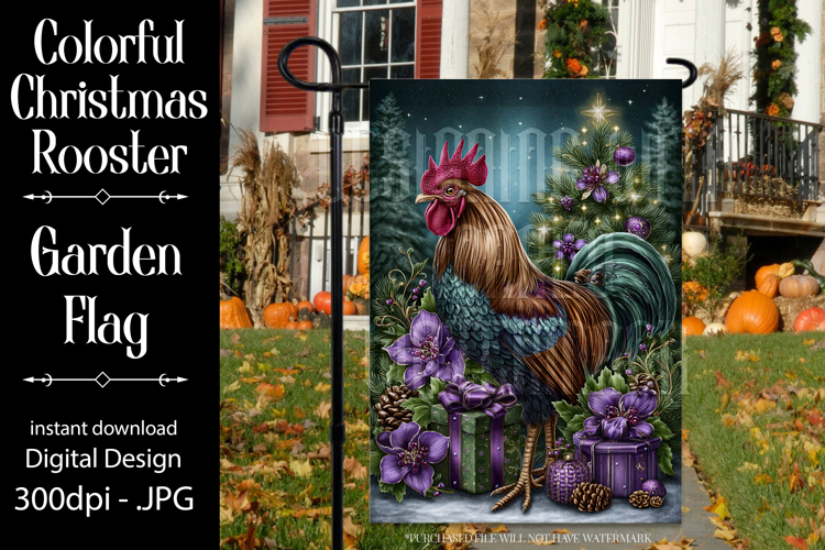 Christmas Garden Flag, Christmas Rooster Garden Flag, d5