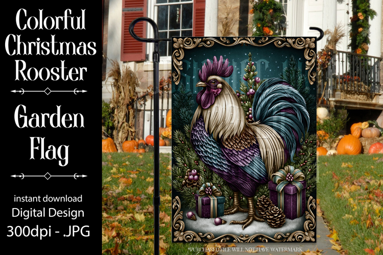 Christmas Garden Flag, Christmas Rooster Garden Flag, d6