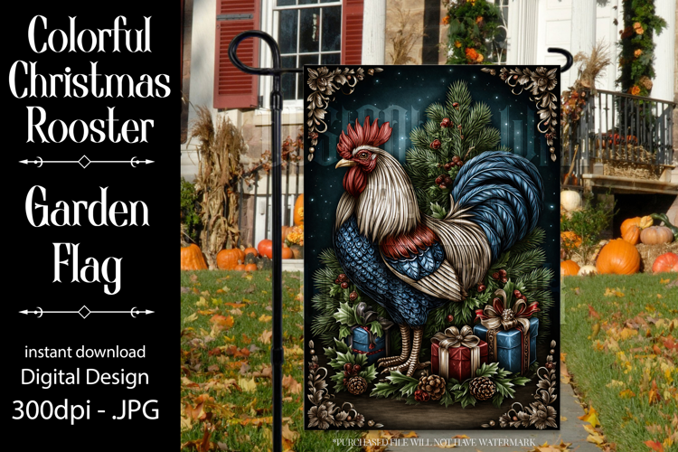 Christmas Garden Flag, Christmas Rooster Garden Flag, d7