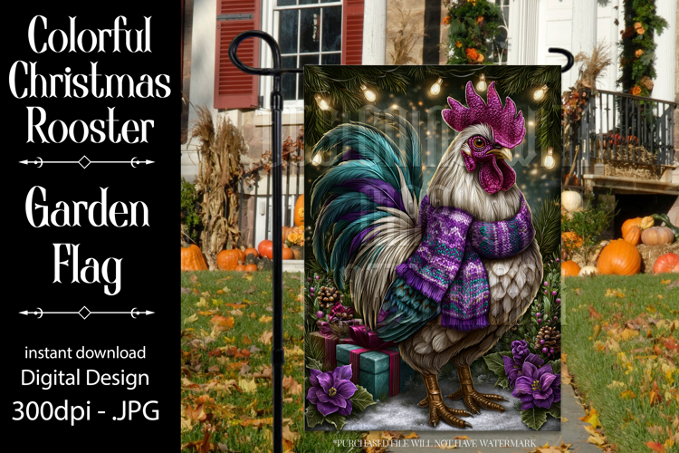 Christmas Garden Flag, Christmas Rooster Garden Flag, d8