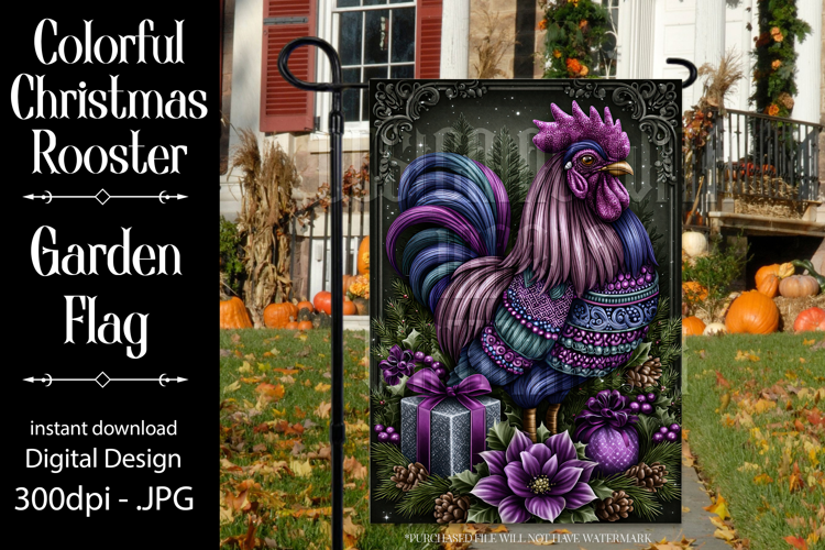 Christmas Garden Flag, Christmas Rooster Garden Flag, d9