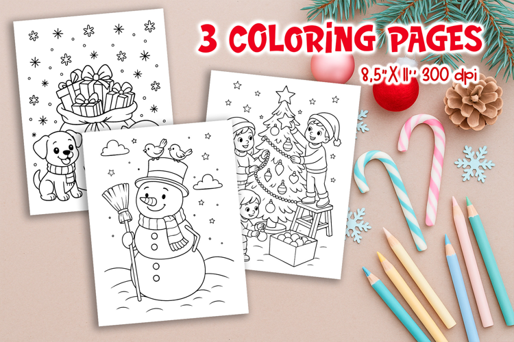 Christmas Kids Coloring Pages | Dog Snowman Tree