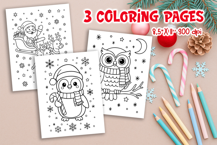Christmas Kids Coloring Pages | Santa Penguin Owl