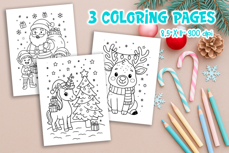 Christmas Kids Coloring Pages | Santa Reindeer Unicorn