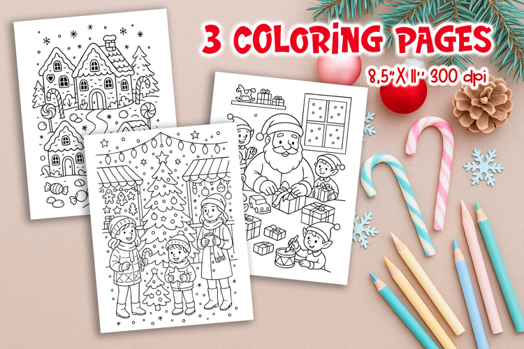 Christmas Kids Coloring Pages | Santa Market Fun