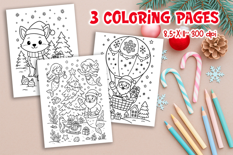 Christmas Kids Coloring Pages | Fox Mermaids Balloon