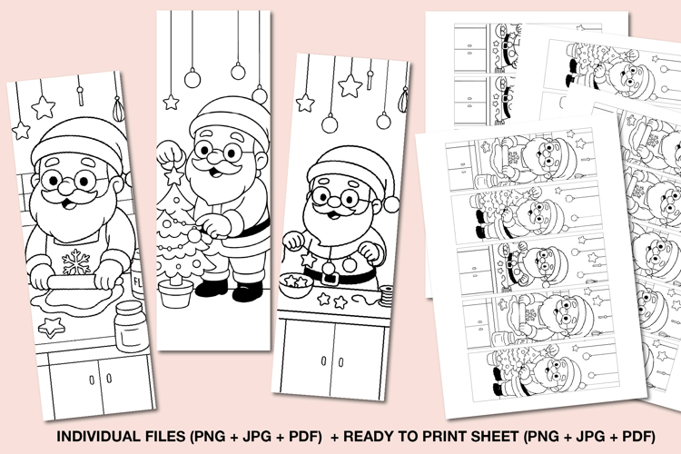 Christmas Coloring Bookmarks, Santa Printable Activity Sheet
