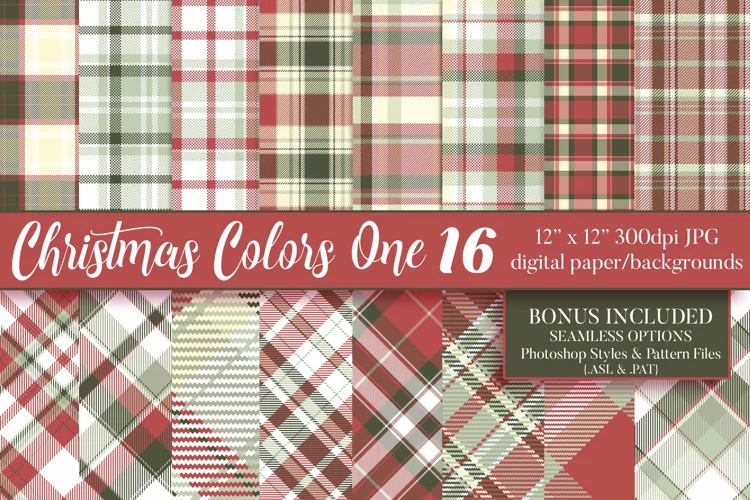Christmas Colors 1 Plaid Backgrounds, Photoshop ASL & PAT