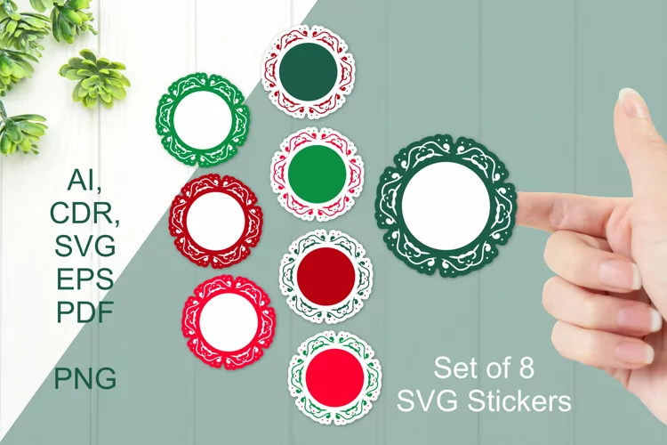 Christmas Colors Ornate Stickers SVG AI EPS