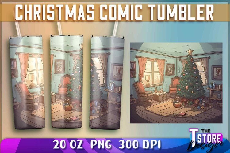 Christmas Comic Tumblers Wrap 20 oz. | PNG Sublimation example image 1