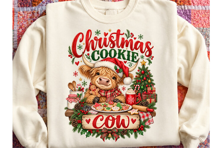 Christmas Cookie Highland Cow PNG example image 1
