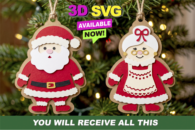 Christmas Cookie Ornaments 3D SVG