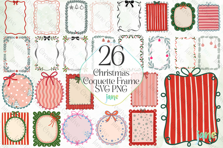 Christmas Coquette Frame SVG PNG Bundle