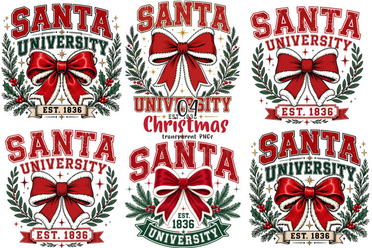 Christmas Coquette Santa Bow PNG example image 1