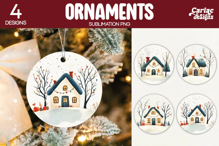 Christmas Ornament Sublimation, Christmas Cottage Ornament