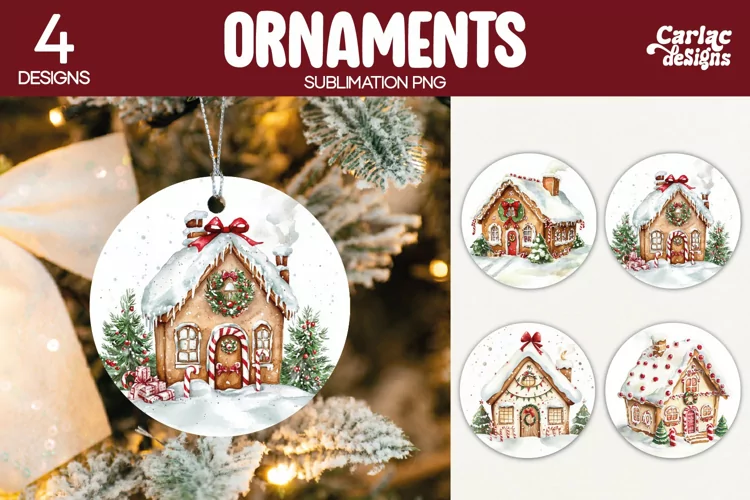 Christmas Ornament Sublimation, Christmas Cottage Ornament