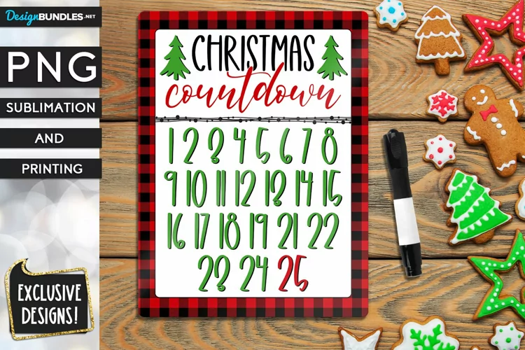 Christmas Countdown Dry Erase Board PNG Sublimation