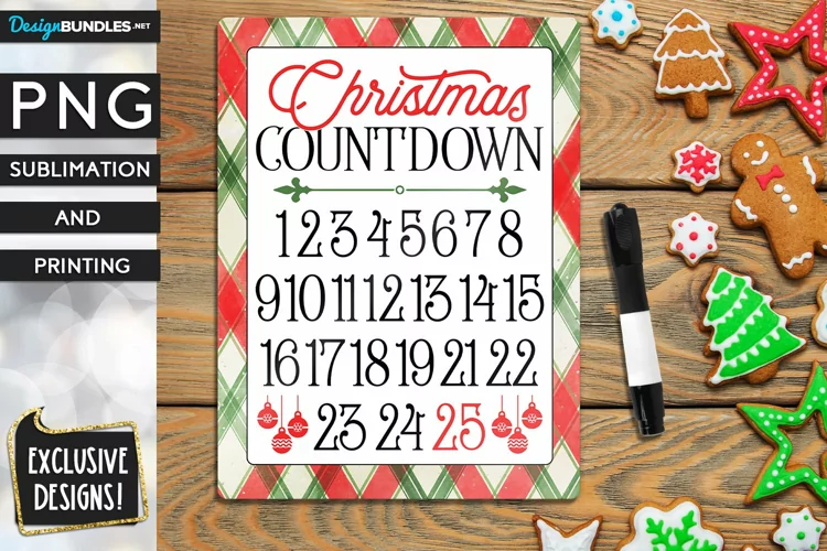 Christmas Countdown Dry Erase Board PNG Sublimation