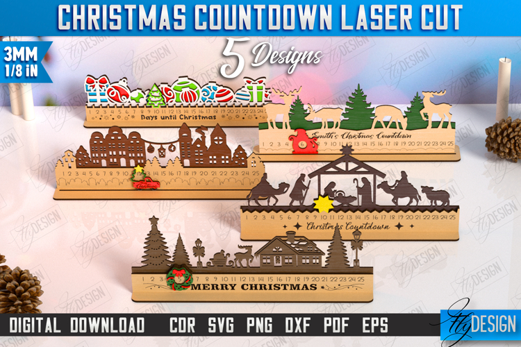 Christmas Countdown Laser Cut Bundle, Wooden Advent Calendar