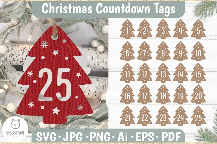 Christmas Advent Calendar SVG, Xmas Countdown Tags Bundle