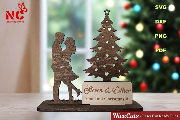 Romantic Christmas Tree Laser Cut File, Couple Love Sign SVG