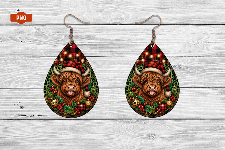 Christmas Cow Tag Earrings Png
