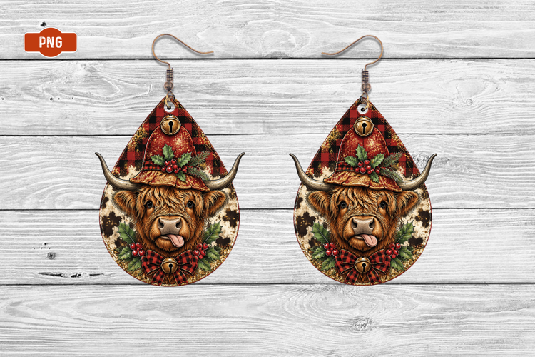 Christmas Cow Tag Earrings Png