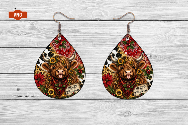 Christmas Cow Tag Earrings Png