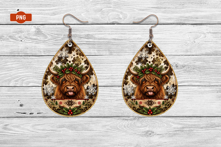 Christmas Cow Tag Earrings Png