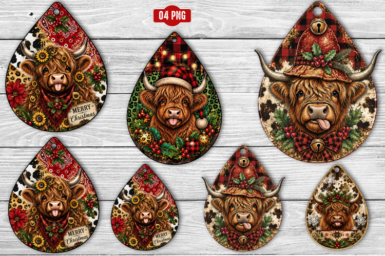 Christmas Cow Tag Earrings Png