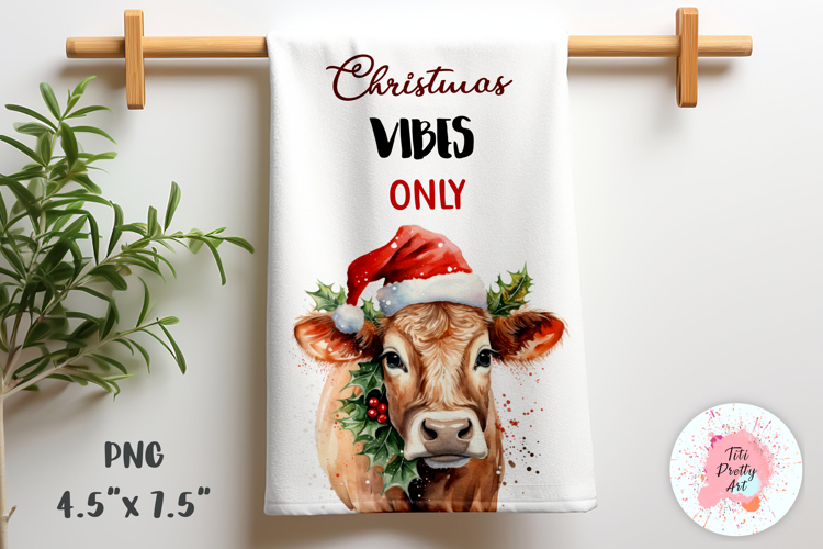 Christmas Cow Kitchen Towel Sublimation Design PNG