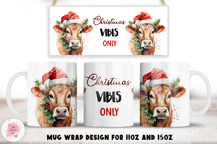Christmas Cow Mug Wrap Sublimation For 11oz and 15oz