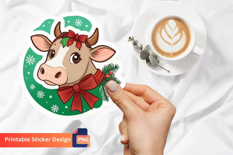 Christmas Cow Sticker, Festive Cow Sticker, Christmas Decal