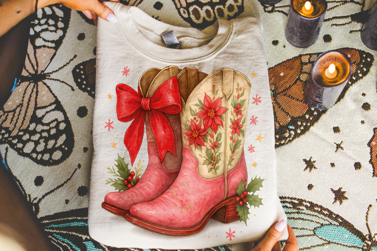 Christmas Cowboy Boots PNG, Country Christmas PNG, Western