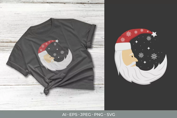 Christmas Crescent Santa Illustration
