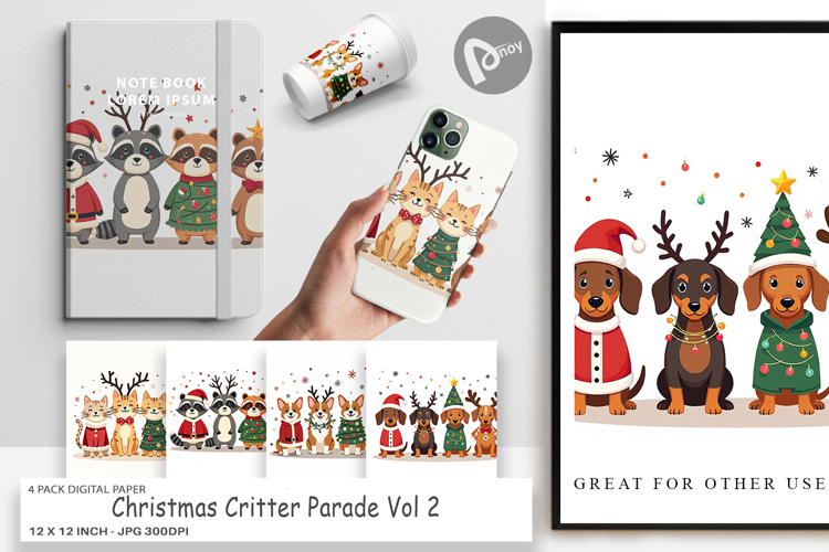 Christmas Critter Parade Digital Paper