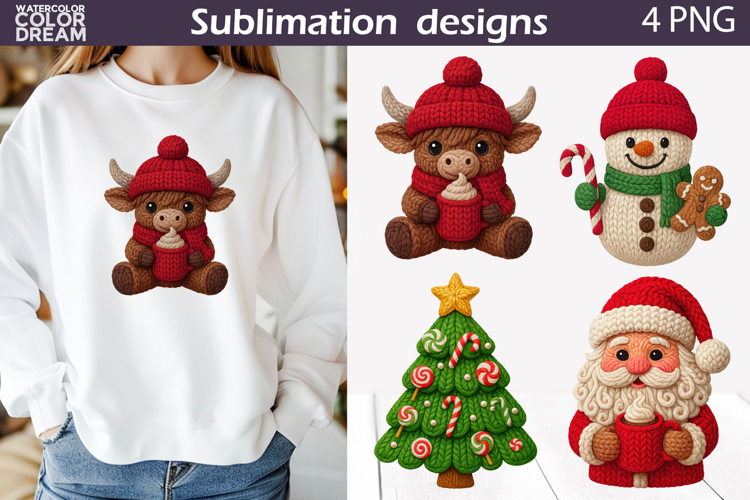 Christmas Crochet Clipart | Christmas Knitted Sublimation