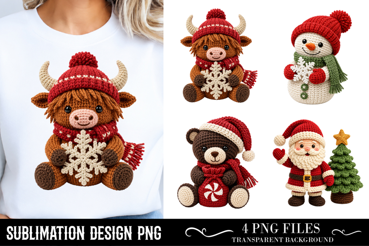 Christmas Crochet Clipart Christmas Knitted Sublimation