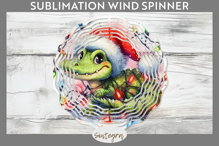Christmas Crocodile v1 Entangled in Lights Wind Spinner Subl