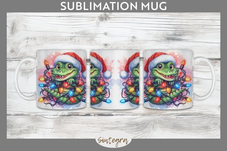 Christmas Crocodile v2 Entangled in Lights Mug Wrap Sublimat example image 1