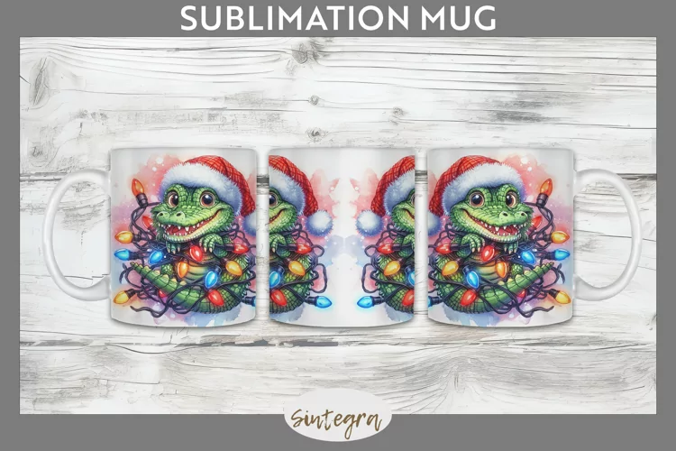 Christmas Crocodile v2 Entangled in Lights Mug Wrap Sublimat