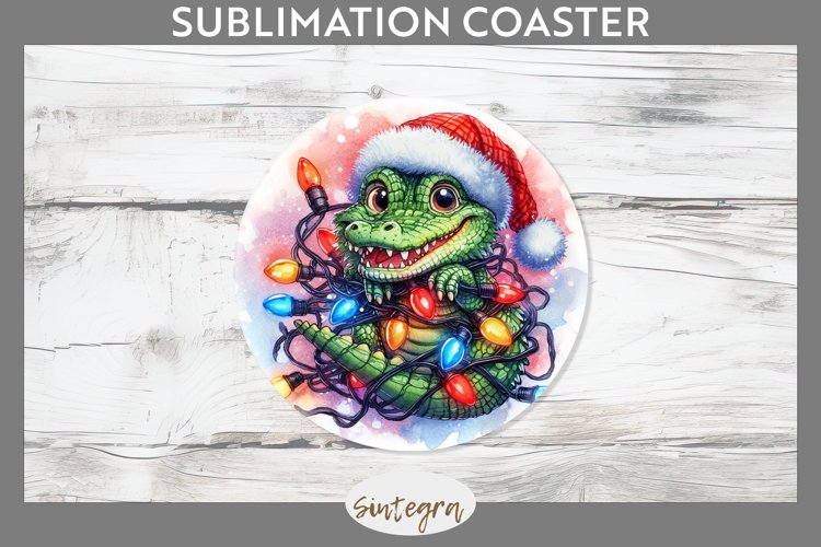 Christmas Crocodile v2 Entangled in Lights Round Coaster Sub example image 1