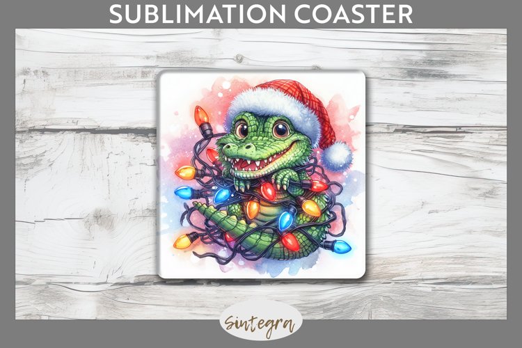Christmas Crocodile v2 Entangled in Lights Square Coaster Su example image 1