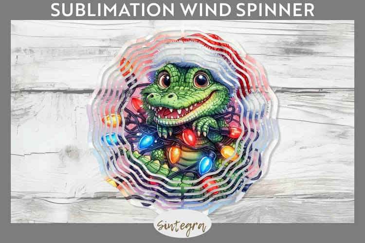 Christmas Crocodile v2 Entangled in Lights Wind Spinner Subl