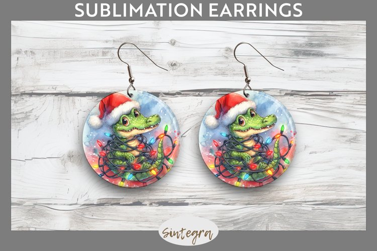 Christmas Crocodile v3 Entangled in Lights Round Earrings Su