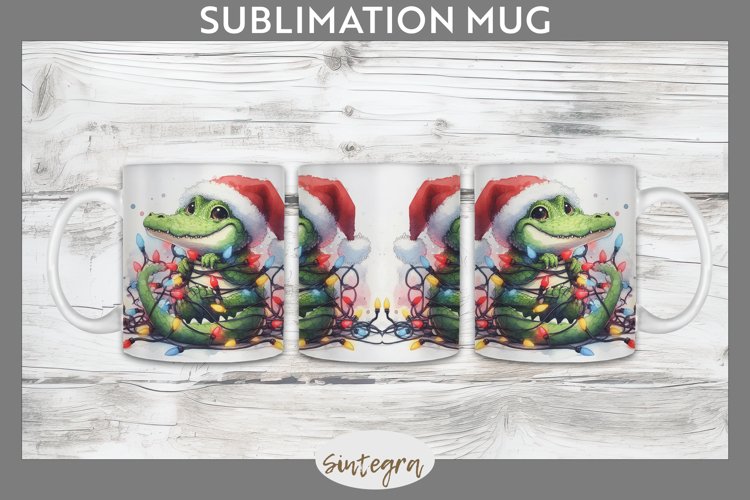 Christmas Crocodile v4 Entangled in Lights Mug Wrap Sublimat example image 1