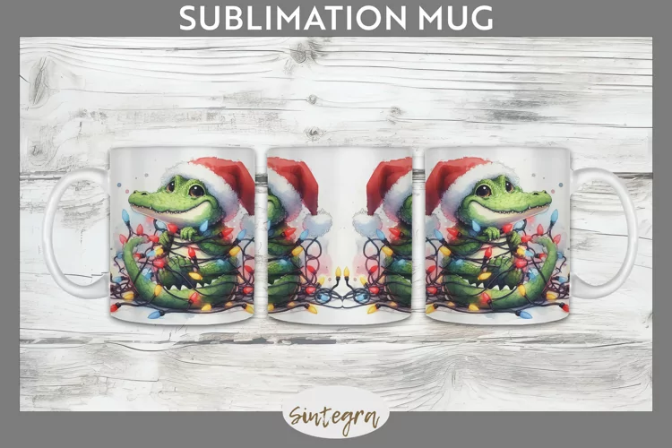 Christmas Crocodile v4 Entangled in Lights Mug Wrap Sublimat