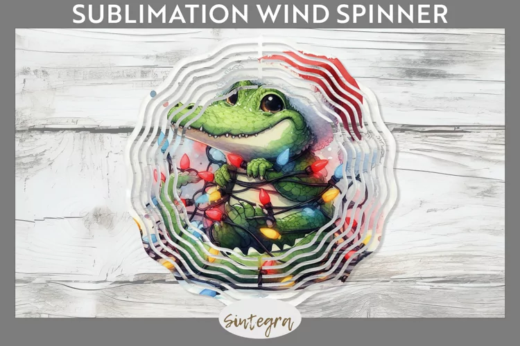Christmas Crocodile v4 Entangled in Lights Wind Spinner Subl