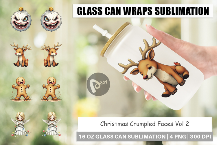 Christmas Crumpled Faces Glass Can