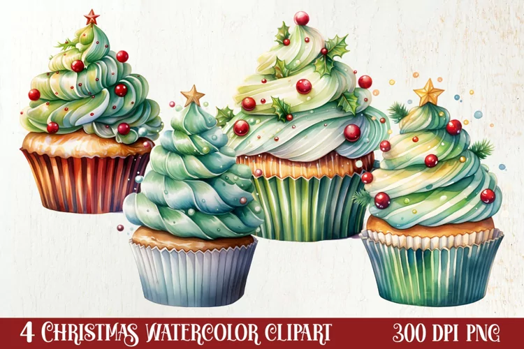 Christmas Cupcake Collection, Christmas Cupcake Clipart